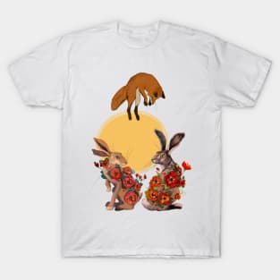 Floral hares and the fox T-Shirt